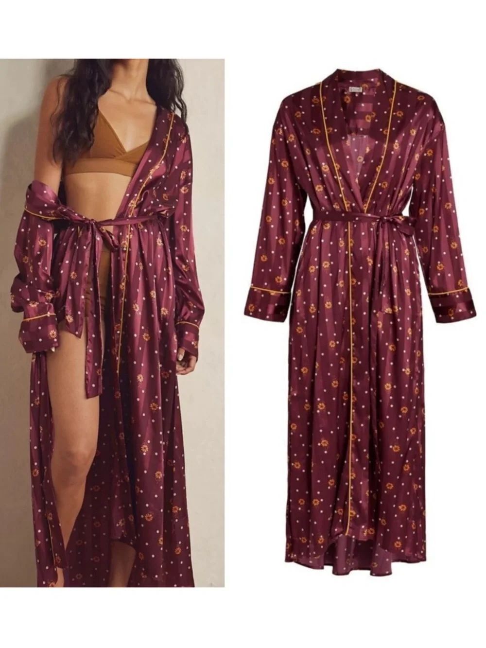 NWTโFREEย PEOPLE Pajama Party Robe Wine ComboโL